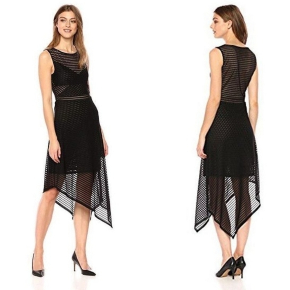 BCBG Asymmetrical Dress with Mesh Details